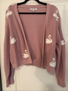Francesca's Mauve Pink Swan Open-Front Cardigan